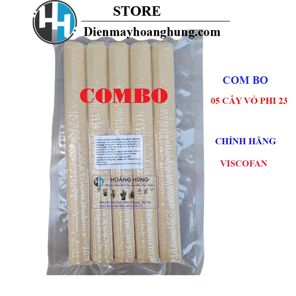 Com Bo 05 cuộn vỏ xúc xích collagen, vỏ lạp xưởng Chính hãng Viscofan Size từ Phi 21 - Phi 28