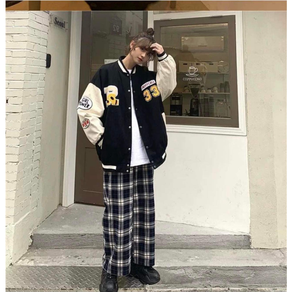 Áo bomber nhung tăm phối tay da số 33 Hàng thêu cực sắc nét.