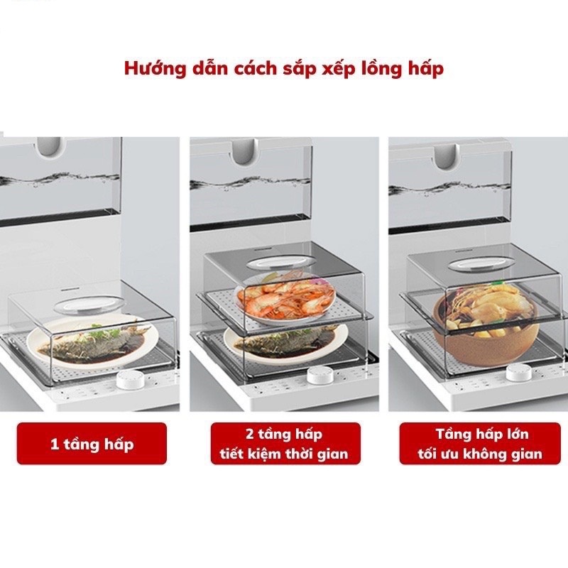 Nồi hấp điện 3 tầng YUNIKLY 10,8 lít xửng hấp inox gập đôi đa năng tiện lợi