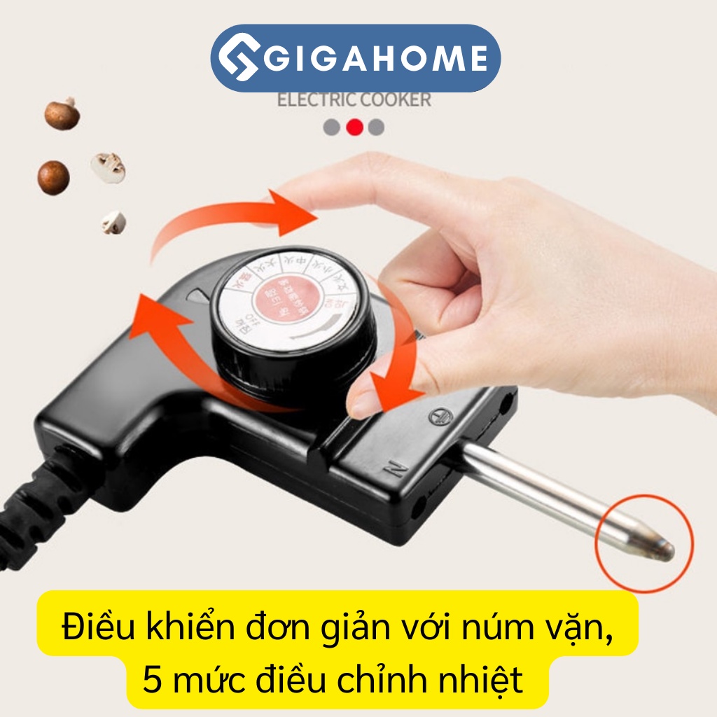 Nồi Lẩu Điện 2 Ngăn 5 Lít GIGAHOME Công Suất 1500W Tráng Men Chống Dính 10309