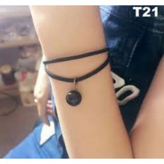 Vòng tay chocker 2 lớp dây da mặt hạt đen (ảnh thật)