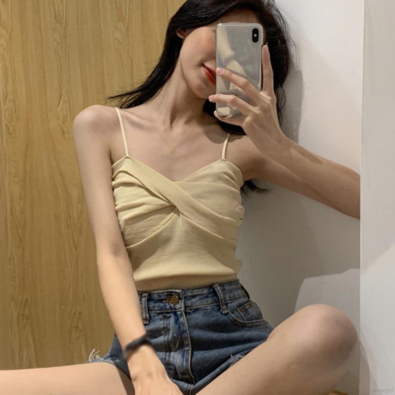 Áo Tank Top Thiết Kế Dây Đan Chéo Phong Cách Hàn Quốc Quyến Rũ