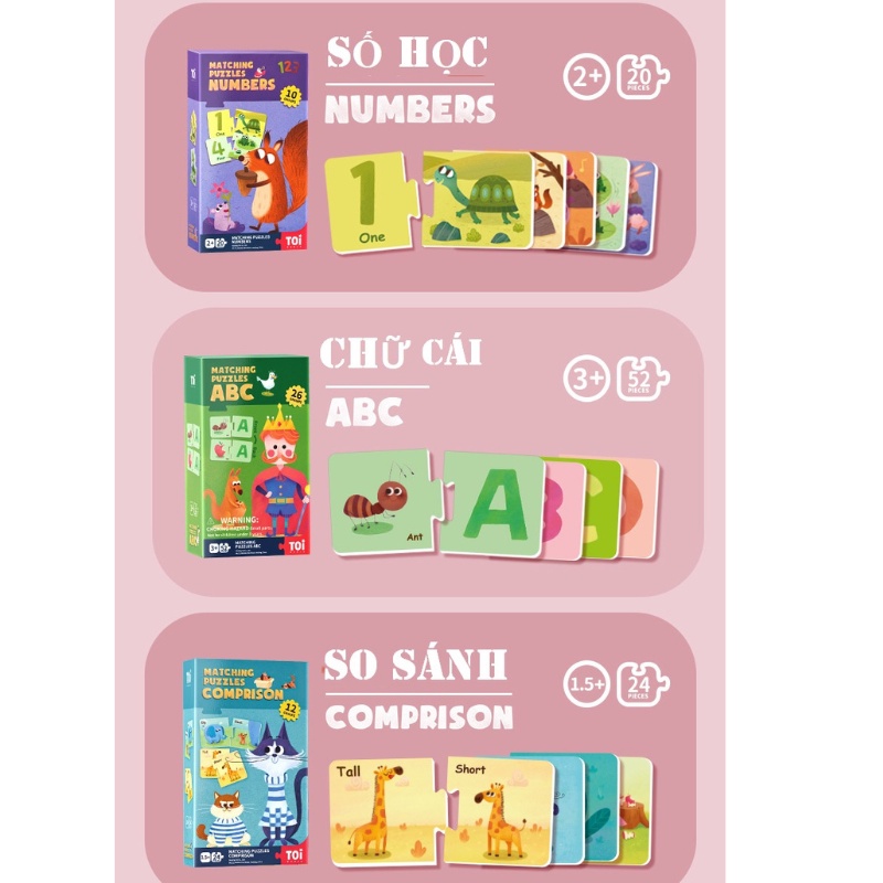 XẾP HÌNH Ghép đôi - Puzzle 2 mảnh cho bé từ 18 tháng tuổi chính hãng TOI nhiều chủ đề