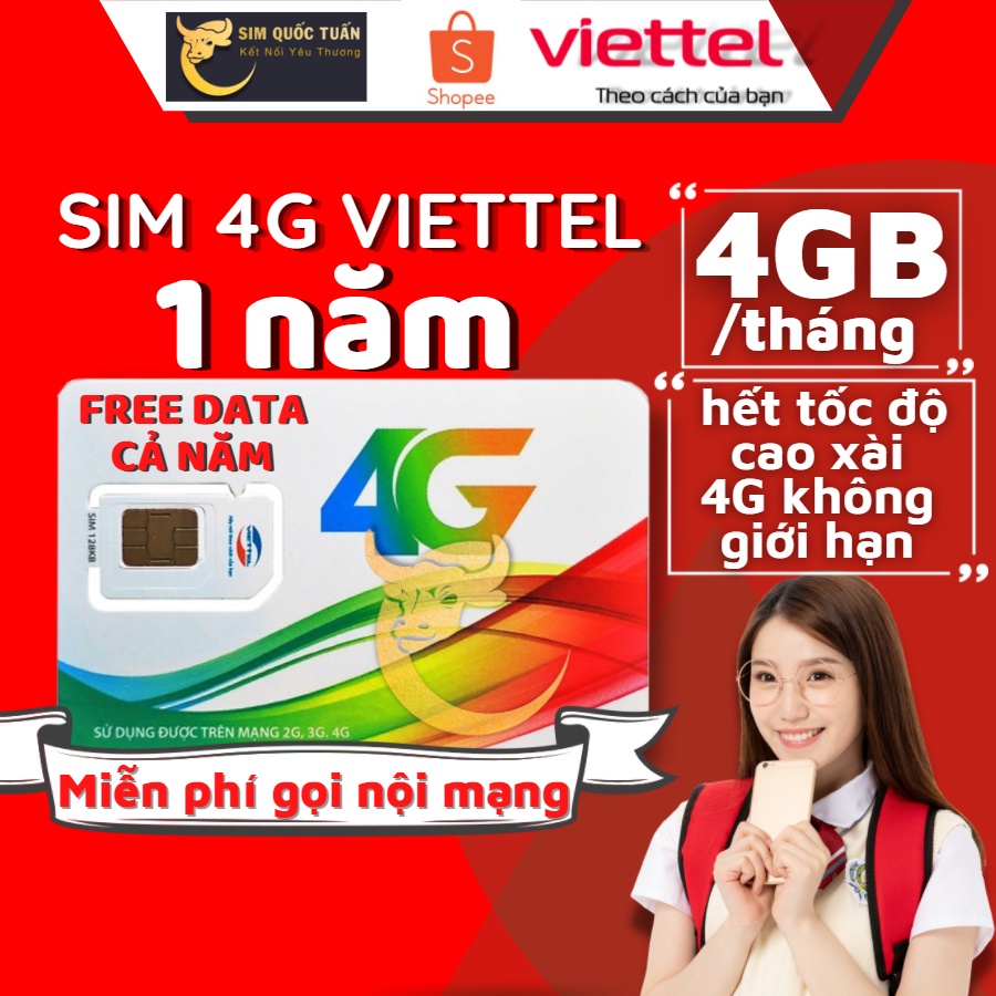 [Dùng 4G 1 năm miễn phí ]Sim 4G 1 năm Viettel / Vinaphone D500, 12Umax50n,Trọn Gói 1 Năm Không Nạp Tiền
