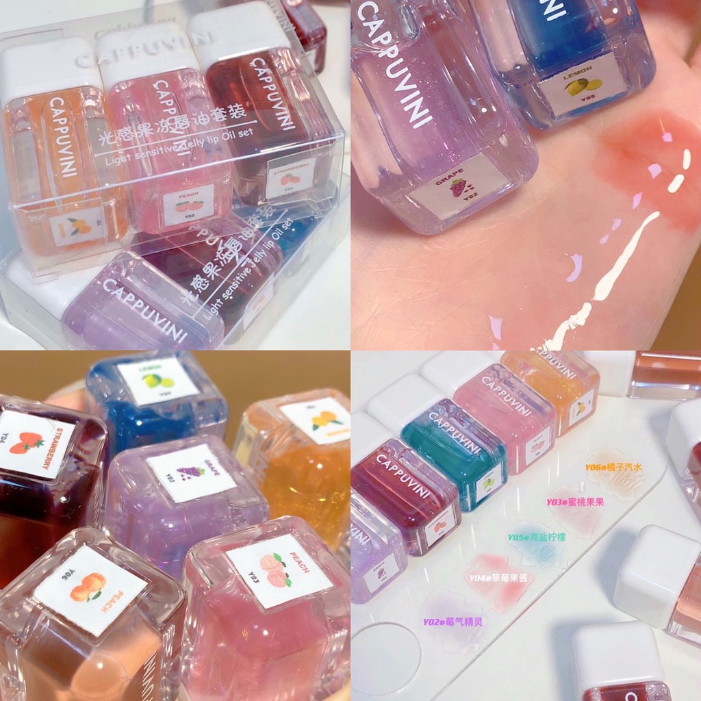 Cappuvini Son bóng trong suốt dưỡng ẩm không thấm nước thiết kế hình viên kẹo dễ thương