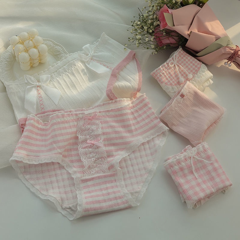 Jiashucheng Quần Lót Cotton Nguyên Chất Phối Ren Lưng Vừa Kiểu Công Chúa Ngọt Ngào Cỡ Lớn Phong Cách Nhật Bản Cho Nữ