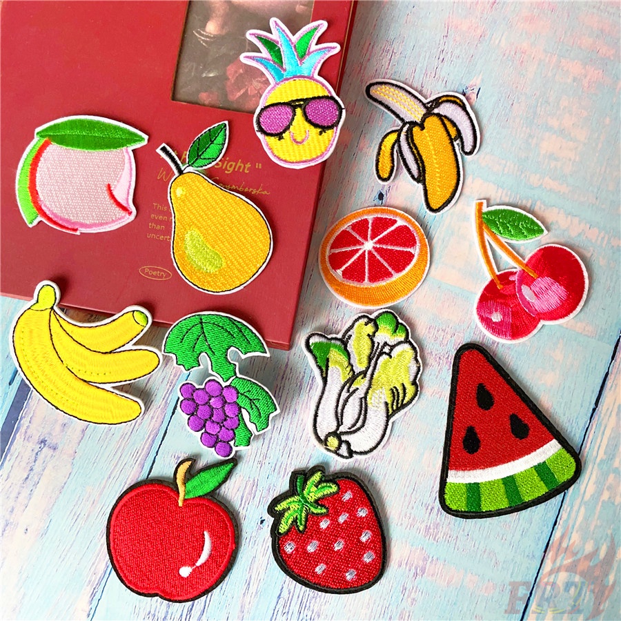 ✿ Miếng Dán Ủi Hình Trái Cây Và Rau Củ ✿ 1 Miếng Vá Thêu Hình Chuối/Dứa/Cherry/Dưa Hấu/Dưa Hấu Diy