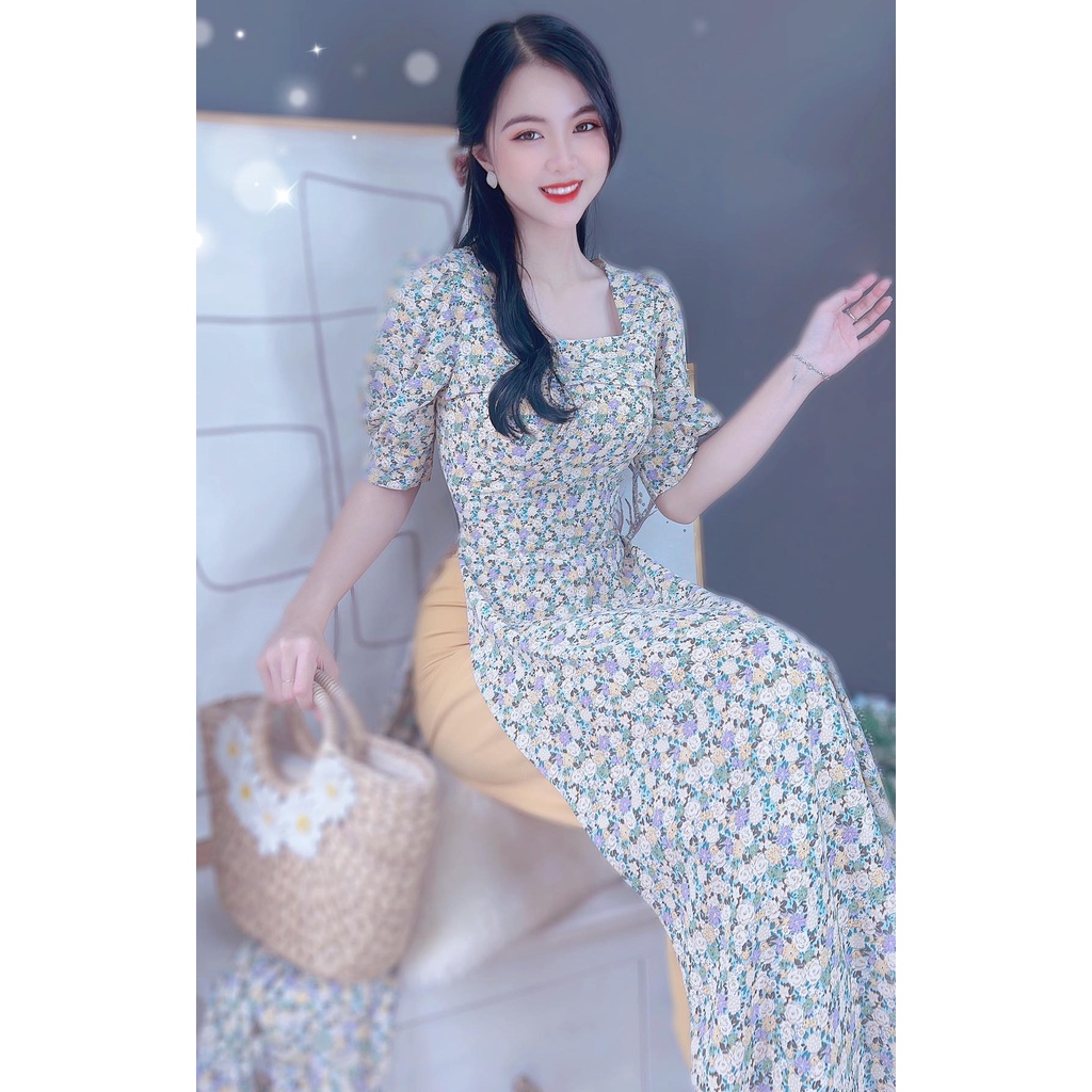 Áo dài hoa cách tân nữ kiểu tay phồng CHUU AD8059 -  không kèm quần