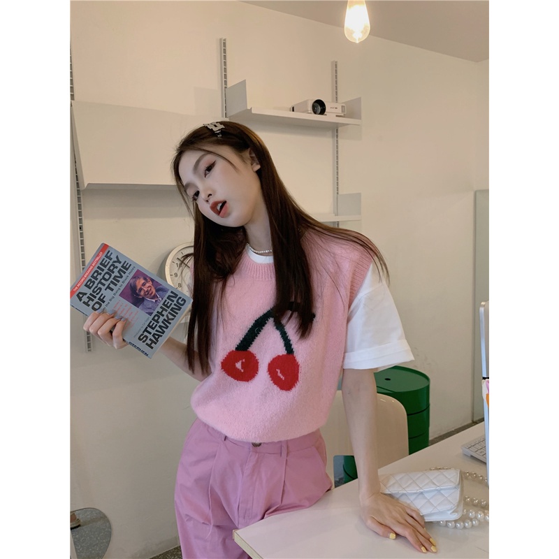 DUNEA Áo Dệt Kim Sát Nách Dáng Rộng Kiểu Hàn Quốc Xinh Xắn Cho Nữ