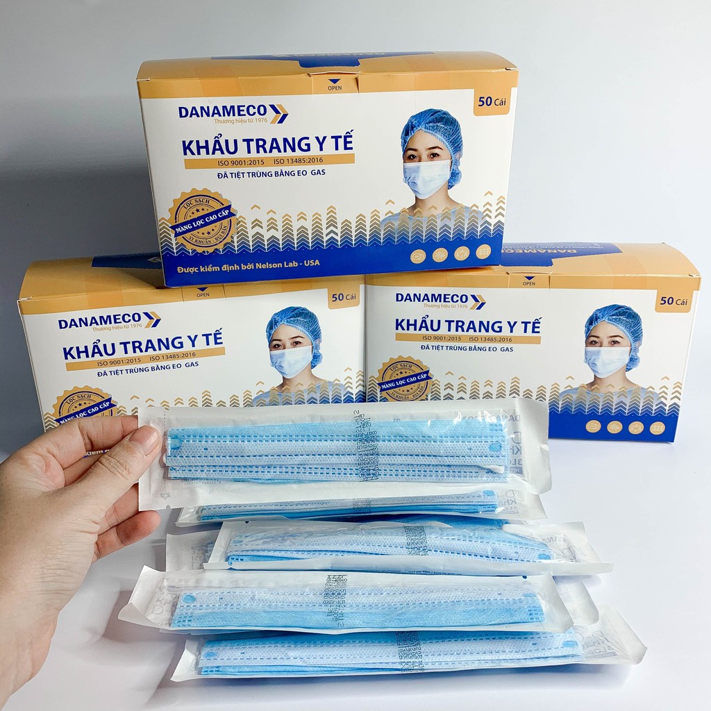 Khẩu trang y tế tiệt trùng DANAMECO đóng túi từng chiếc (Hộp 50c), hàng cao cấp #QMC