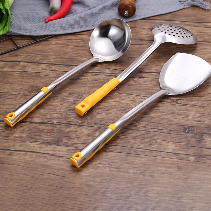 Muôi múc canh inox 304, muôi thủng, Xẻng xào rán - BỘ 5 Dụng cụ nhà bếp Muỗng cơm, Sạn, Vá Canh, Sạn lỗ, Vá lỗ