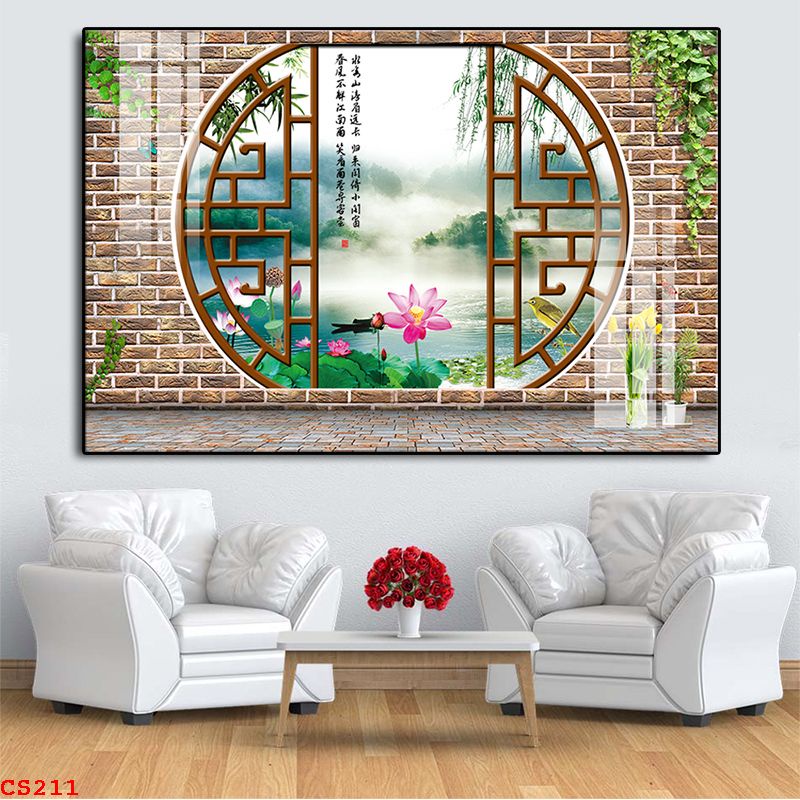 TRANH DÁN TƯỜNG 3D Ô CỬA SỔ HOÁ LÁ THIÊN NHIÊN - TRANH DÁN TƯỜNG GIẢ CỬA SỔ- MELYHOME MELYHOME