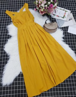 Đầm vàng hở lưng 2 cách mặc -có mút ngực