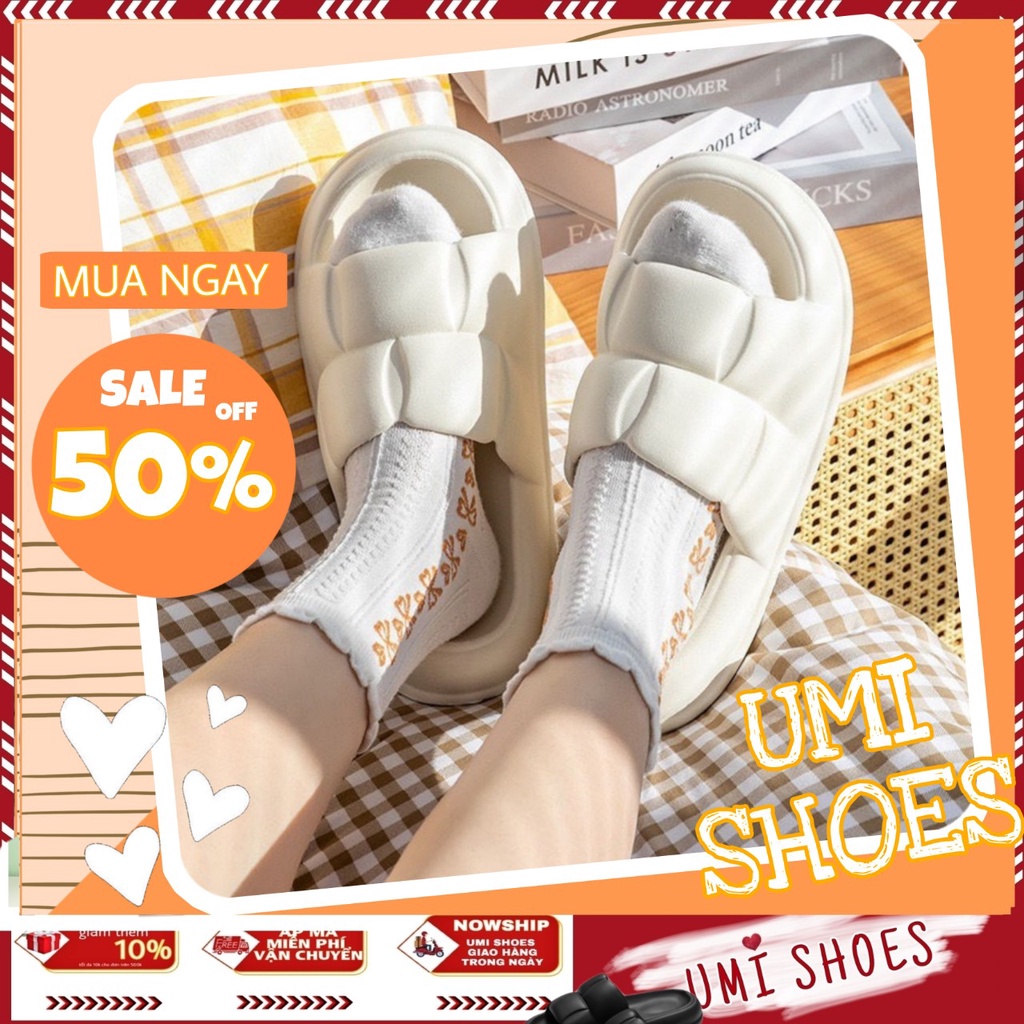 [NOWSHIP] Dép bánh mì nữ quai ngang cao su EVA bền dễ thương nhẹ Hot OGAK màu đen kem đi chơi đi học đi biển nước đẹp