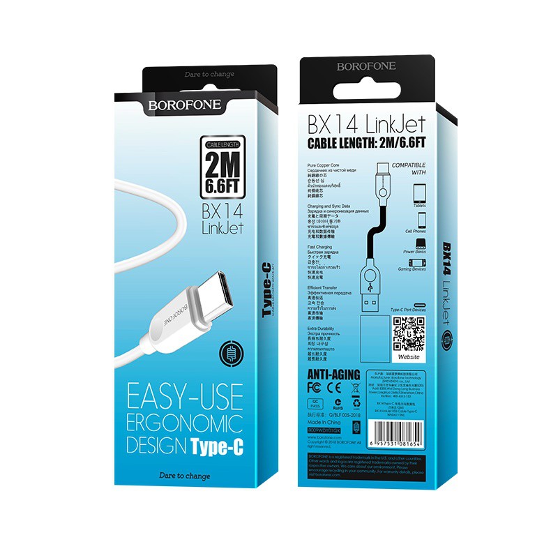 CÁP SẠC TYPE-C BOROFONE BX14 DÀI 2M