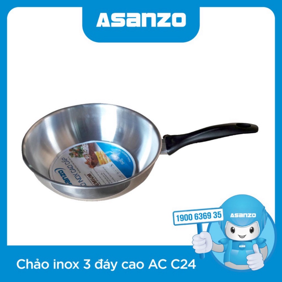 Chảo inox 3 đáy cao 24cm Asanzo AC-24( không nắp)- Hàng Chính Hãng