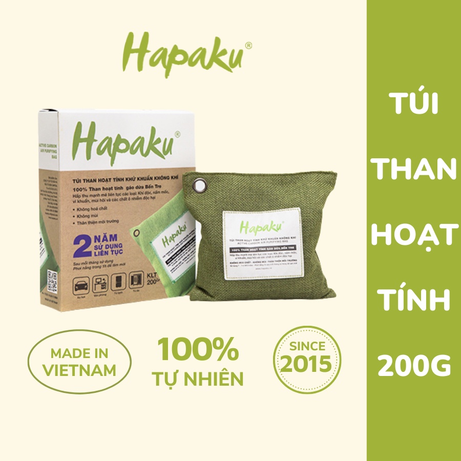 Túi Than Hoạt Tính Hapaku Khử Mùi Ô Tô, Hút Ẩm Khử Độc, 100% Từ Than Gáo Dừa Bến Tre