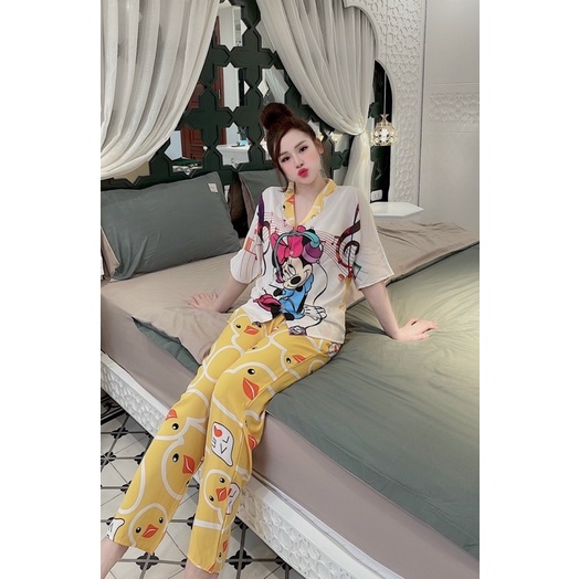 Đồ Bộ pijama lụa. Đồ bộ lụa pijama tay ngắn quàn dài hàng bán shop xịn