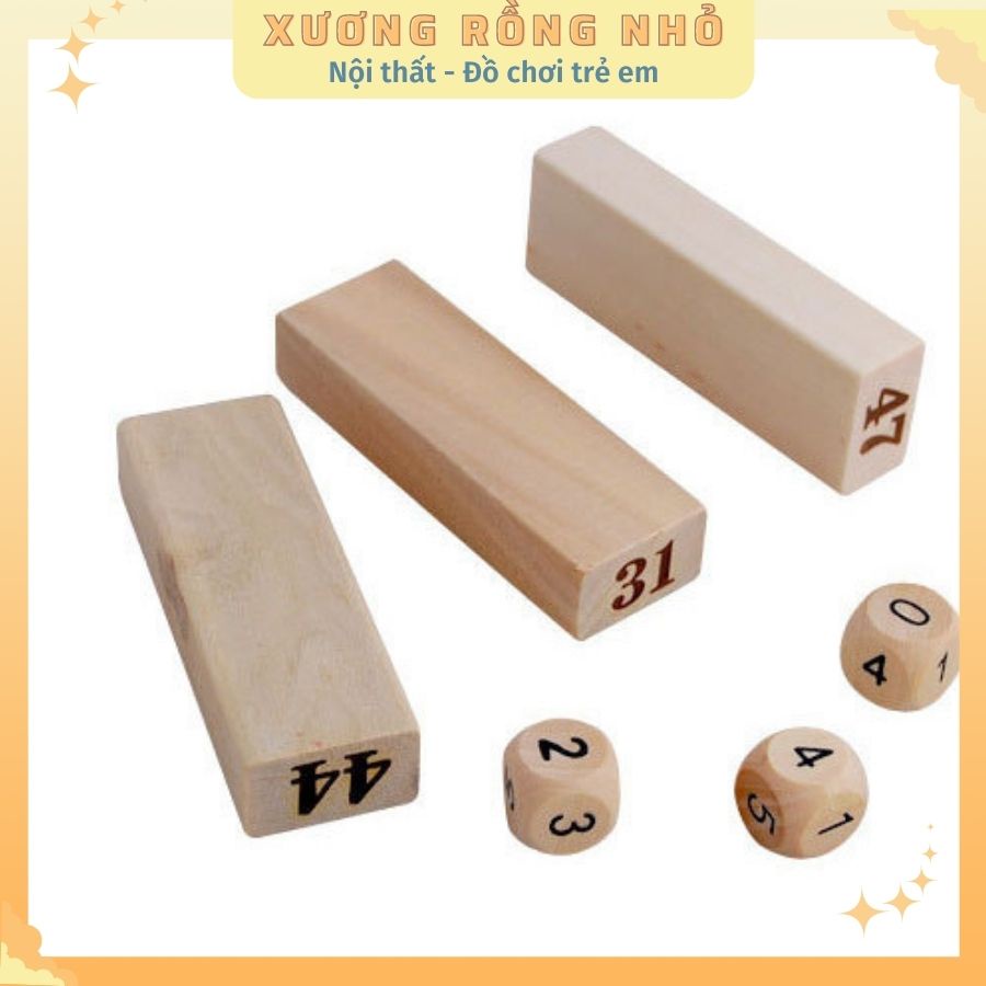 Bộ đồ chơi rút gỗ 48 thanh - kèm 4 xúc xắc gỗ (Loại To)- Xếp Hình Domino Xả Stress bằng gỗ thông tự nhiên,Xương Rồng Nhỏ