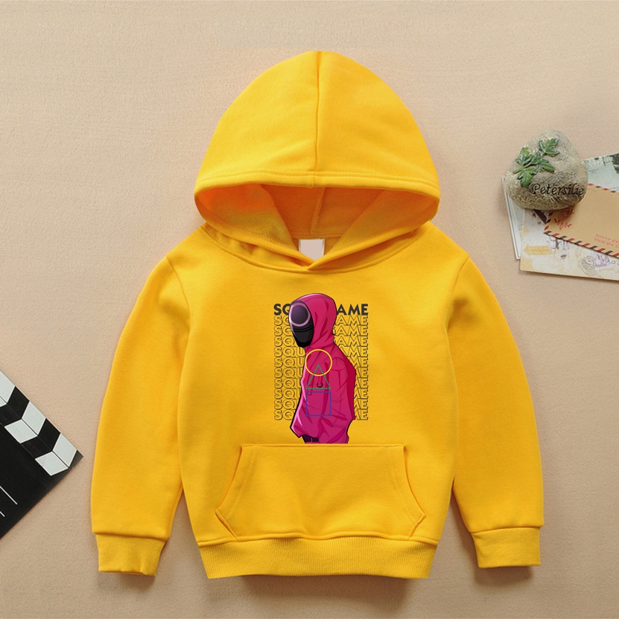 Áo khoác squid game trò chơi con mực áo hoodie màu vàng đủ size cho bé trai bé gái
