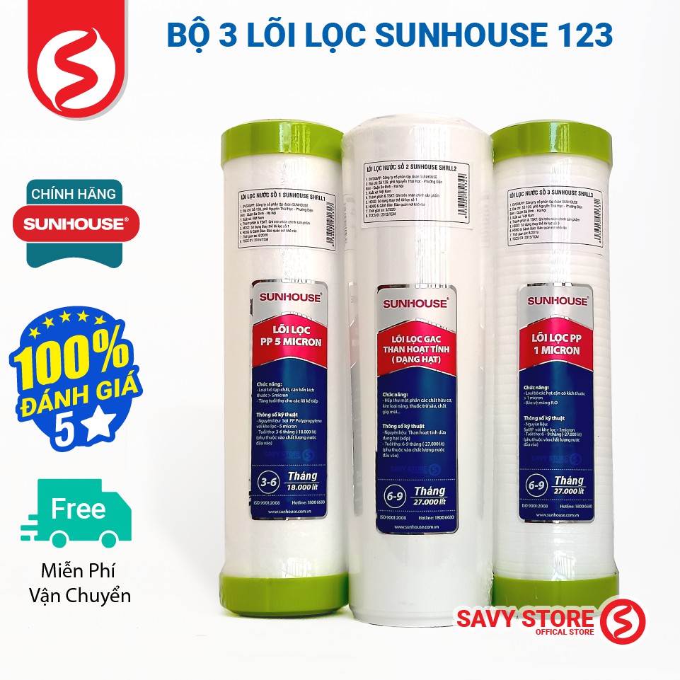 Bộ 3 lõi lọc nước số 1,2,3 Sunhouse SHRLL1;SHRLL2; SHRLL3 [ Chính hãng]