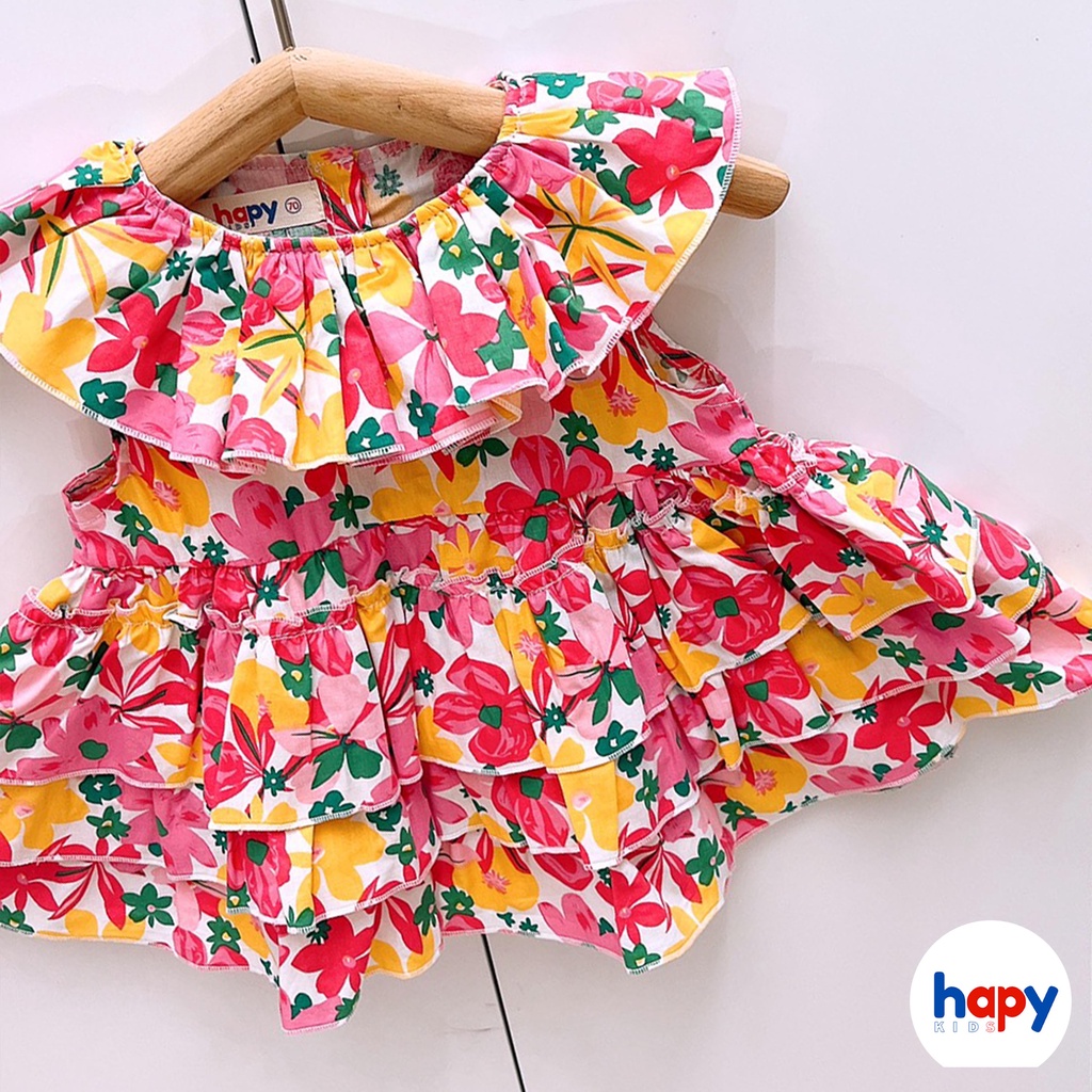 Váy cho bé gái cổ bèo xếp ly 3 tầng HAPYKIDS, chất thô hoa bé từ 0-5 tuổi [V22.17]