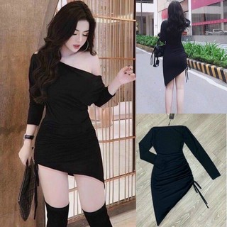 Đầm ôm body dây rút lệch vai thời trang dạo phố quyến rũ