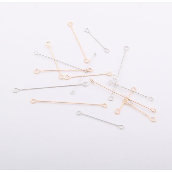 gói 10 cây kim 2 đầu móc nhiều size 20-25-30-40mm làm hoa tai (sắt xi)