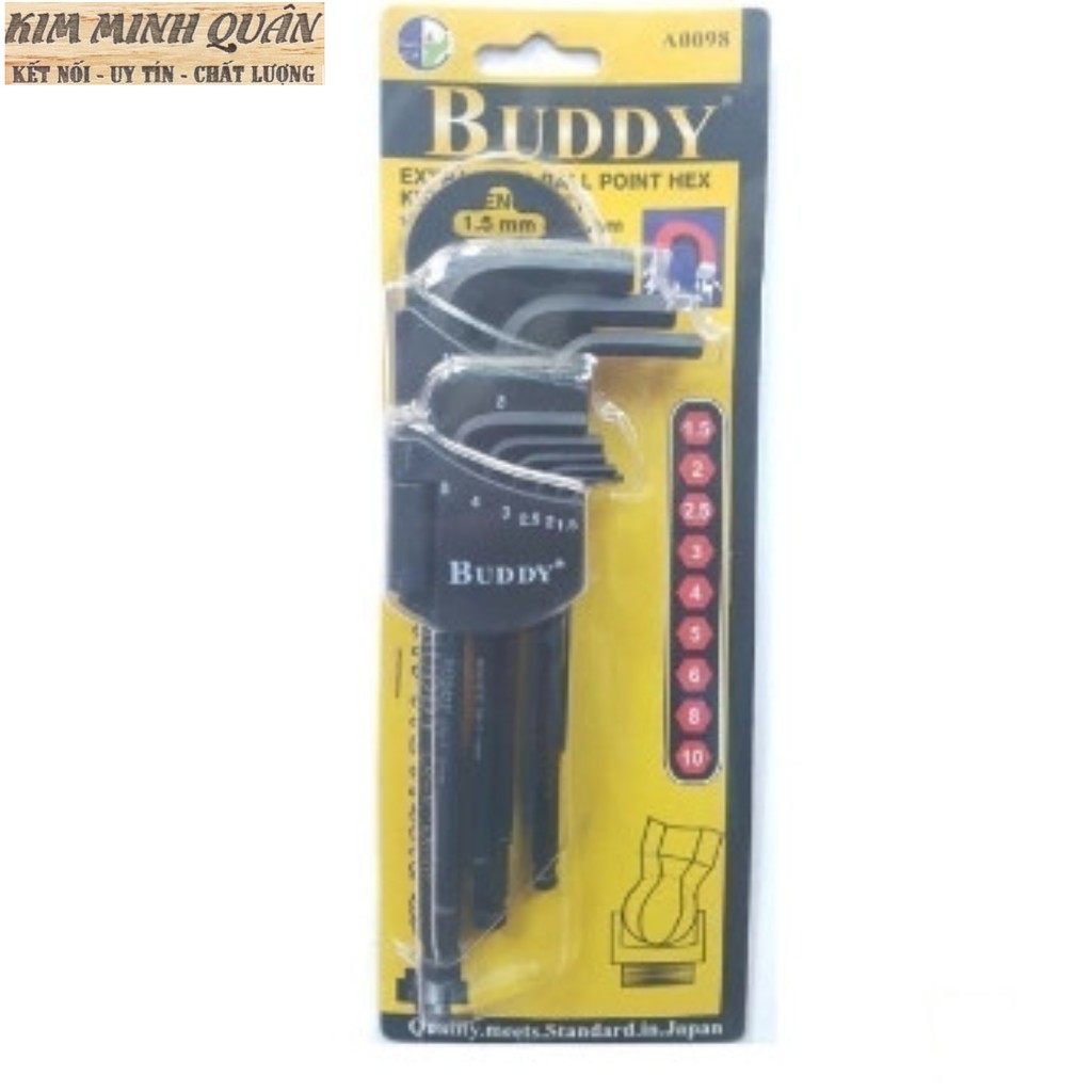 Bộ Lục Giác Đầu Bi Thép Đen 9 Cây Có Nam Châm Cao Cấp BA0098 BUDDY