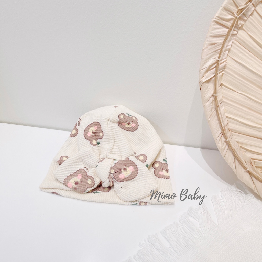 Mũ turban màu be họa tiết gấu má hồng dễ thương cho bé MTB148 Mimo Baby