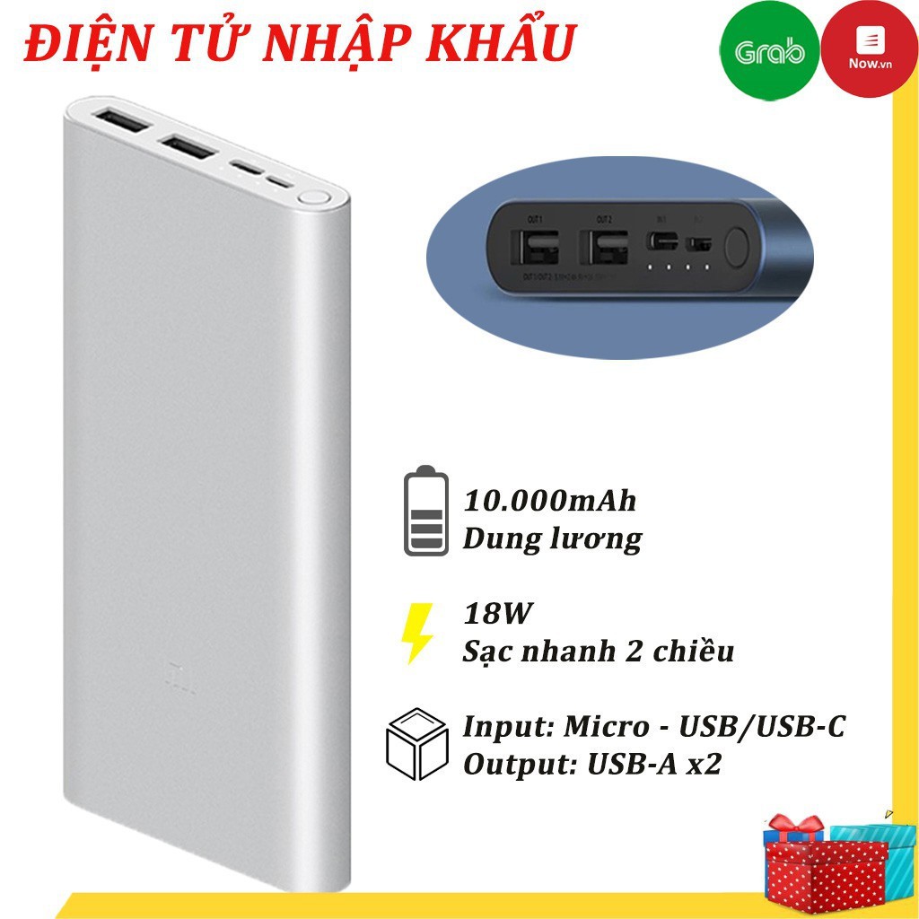 Sạc dự phòng Xiaomi Gen 3 bản 10000mAh - Sạc nhanh Xiaomi Gen 3 (Micro &amp; Type C)