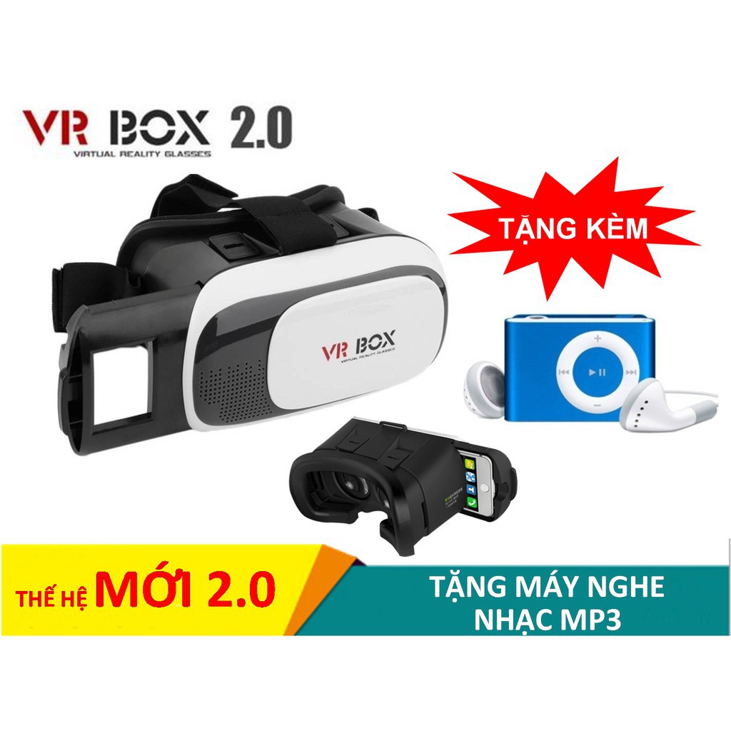 Kính thực tế ảo 3D siêu nét VR BOX thế hệ mới 2.0 + Tặng máy nghe nhạc MP3 mã số SP GP2008