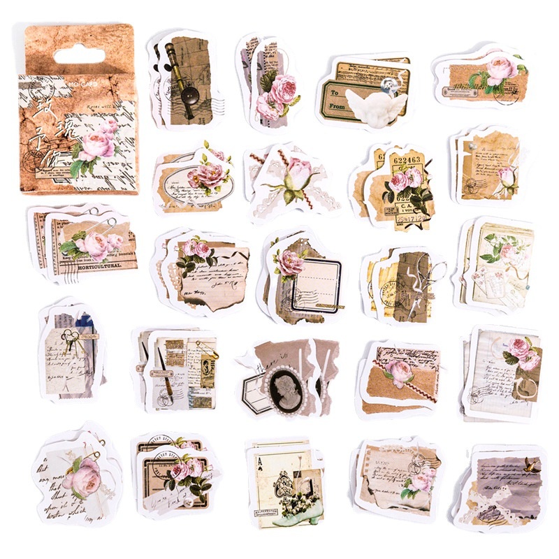 Hộp 46 Nhãn dán sticker Bức thư hoa hồng trang trí sổ tay bullet journal M752