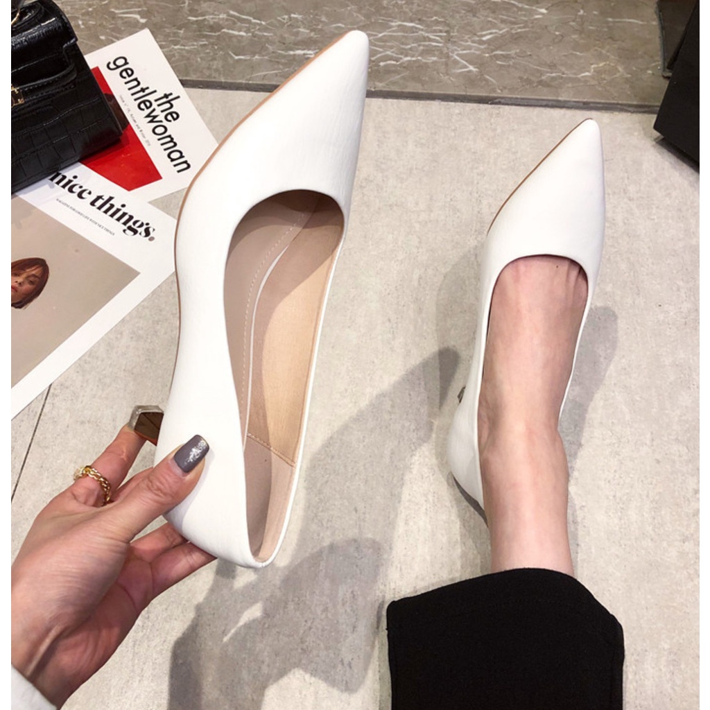 Giày cao gót nữ 5p mũi nhọn da vân mềm bít mũi thời trang công sở đẹp -tiemgiaydazzling DA585