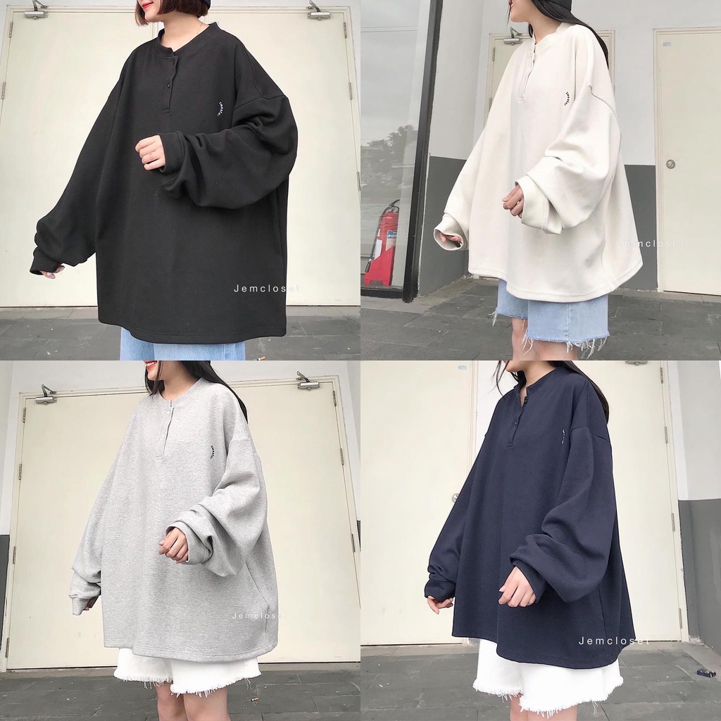 Áo Sweater nữ trơn Form Rộng có cúc -1739 IAMC.Closet