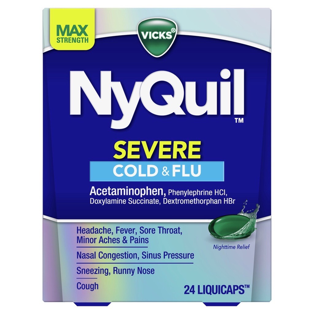 [DATE 5/2022] NyQuil SEVERE Cold and Flu Relief LiquiCaps SET LẺ 12 VIÊN ( DAYQUIL NYQUIL )