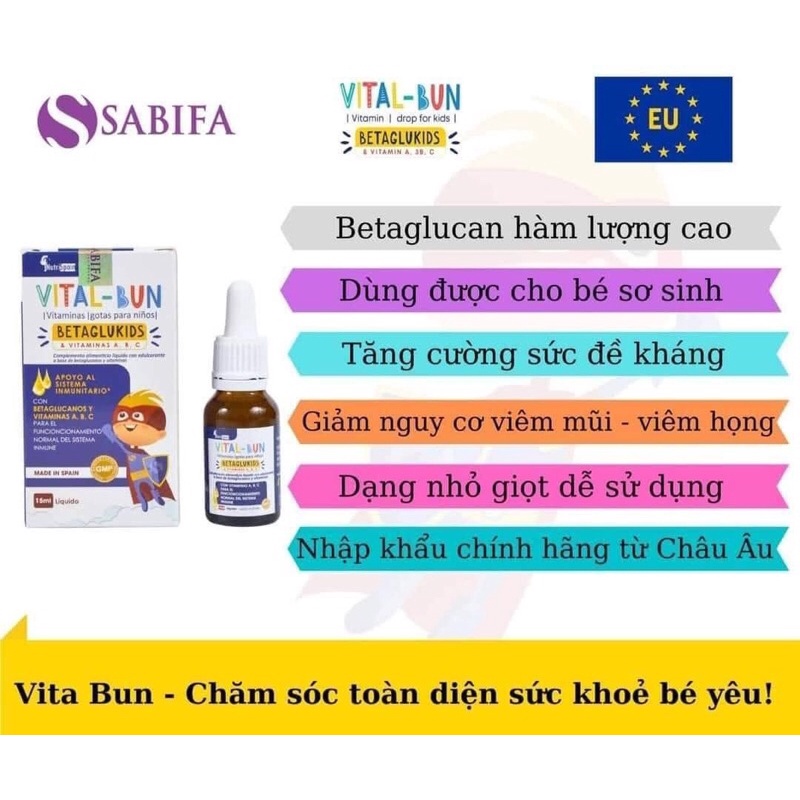 Tăng cường miễn dịch cho bé Vital Bun Betaglukids lọ 15ml