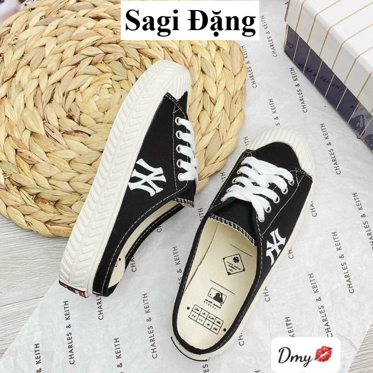 Giày sục đạp gót NY nữ full box, giày lười ulzzang MLB vải canvas chất lượng cao