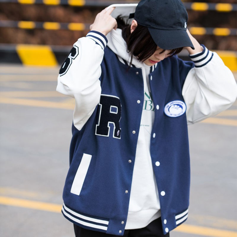 Áo khoác Bomber,Varsity Jacket nam nữ cao cấp màu xanh
