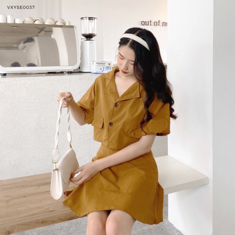 Set váy cổ vest