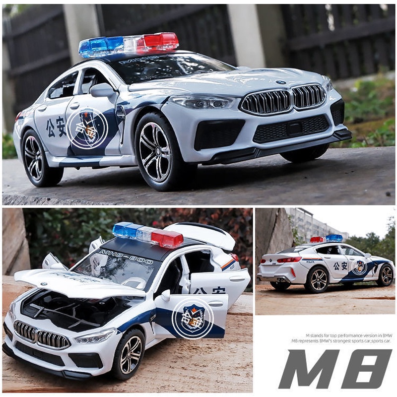 Mô Hình Xe Cảnh Sát BMW M8 Tỉ Lệ 1: 32 Bằng Hợp Kim Có Đèn Và Nhạc
