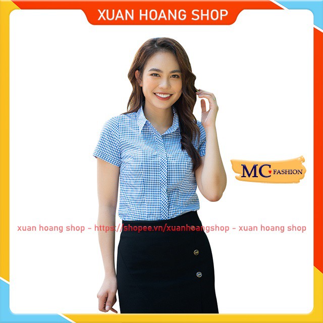 Áo Sơ Mi Nữ Cộc Tay Mc Fashion, Size Đủ, Chất Liệu Vải Lụa, Kẻ Sọc Caro, Màu Xanh, Đỏ, Trắng, Tím Than, Hồng, Đẹp, A652