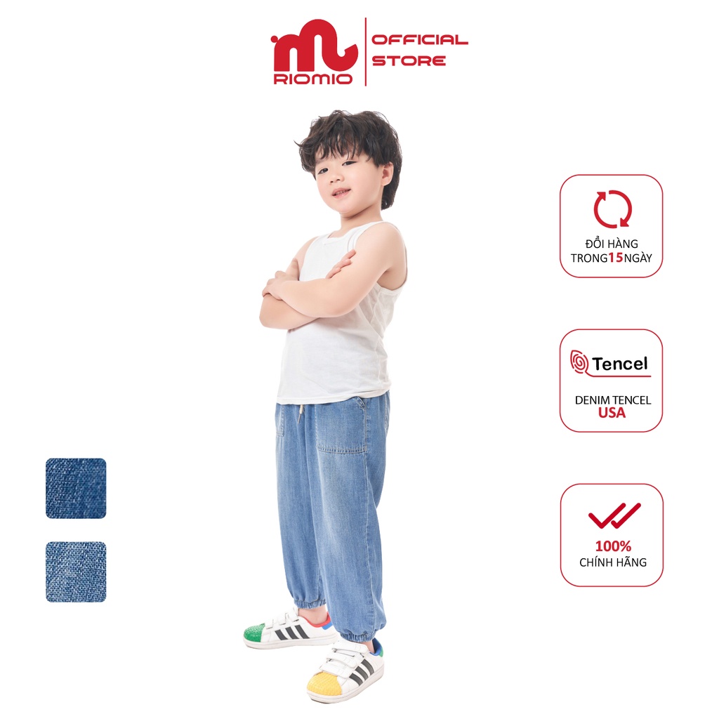 Quần jean cho bé trai 5-12 tuổi size 20-50kg RIOMIO ống rộng cạp chun bo gấu cotton jean sợi coolmax kèm quà tặng- RM259