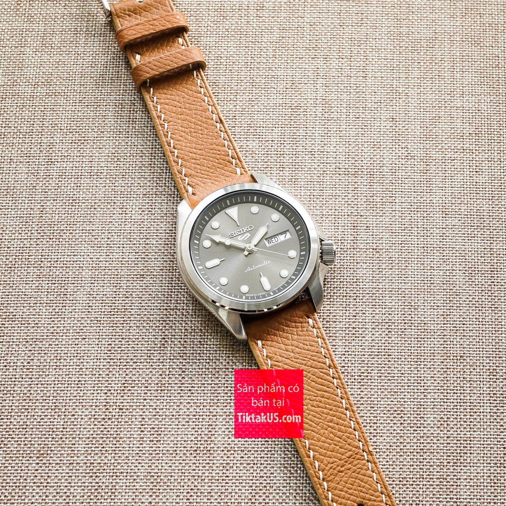 Dây đồng hồ da bò epsom Pháp chỉ viền trắng kèm khóa đủ size 18mm - 20mm - 22mm