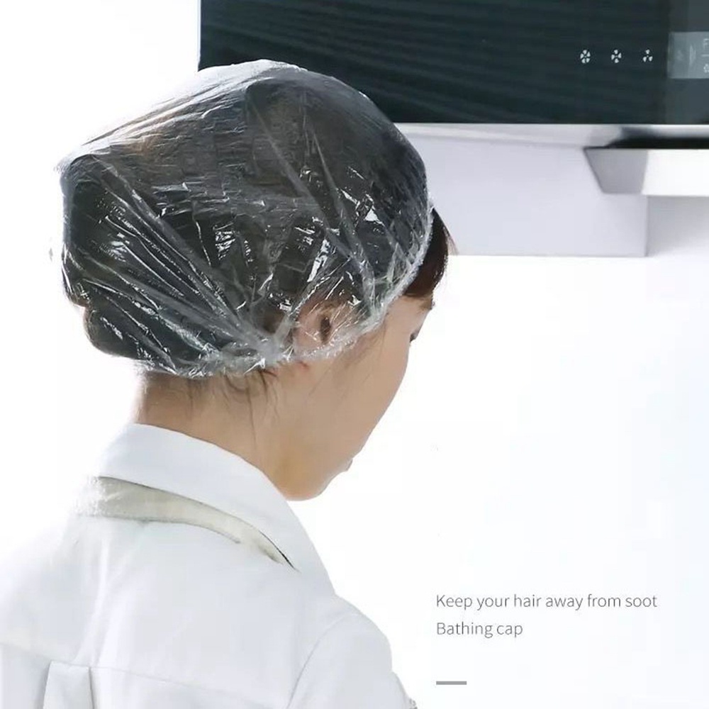 Set 100 Mũ Tắm Trùm Đầu Bằng Nhựa Trong Suốt Co Giãn Chống Nước Nhiều Màu Sắc Dùng Một Lần