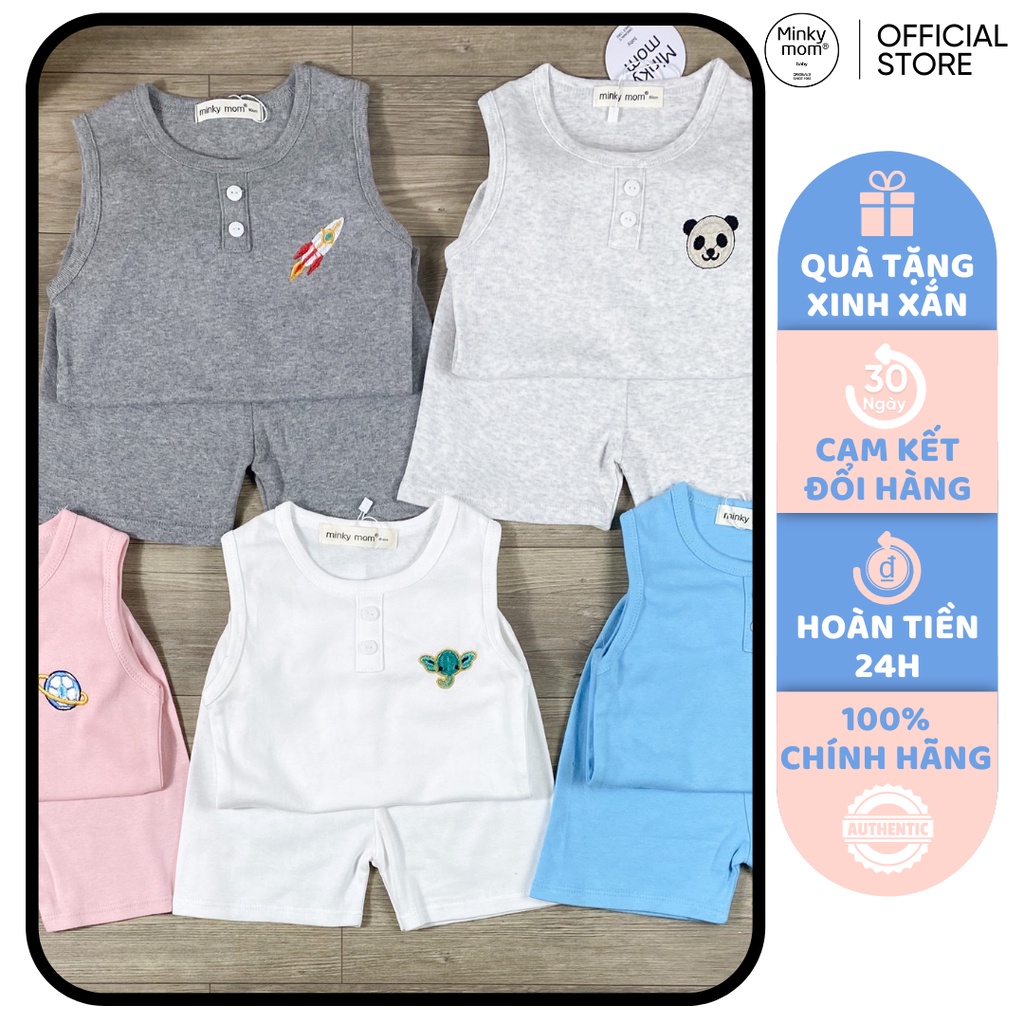 [SALE] Bộ Ba Lỗ Bé Trai Minky Mom Vải Cotton Borip Trơn Thêu Ngực, Áo Thun 3 Lỗ Cho Bé Mặc Hè Thoáng Mát MKM3LO2206