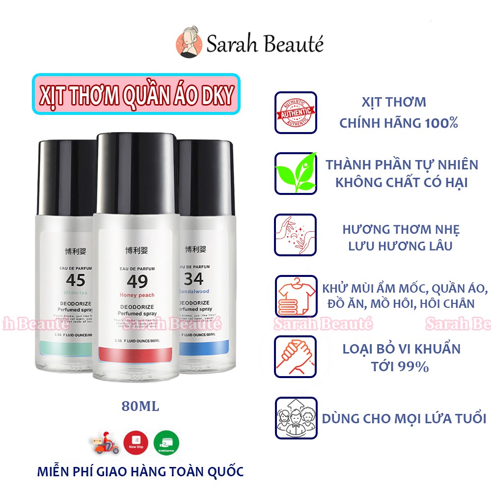 Xịt thơm quần áo DKY siêu thơm lâu, chống muỗi, chống nấm - Sarah Beaute MP60