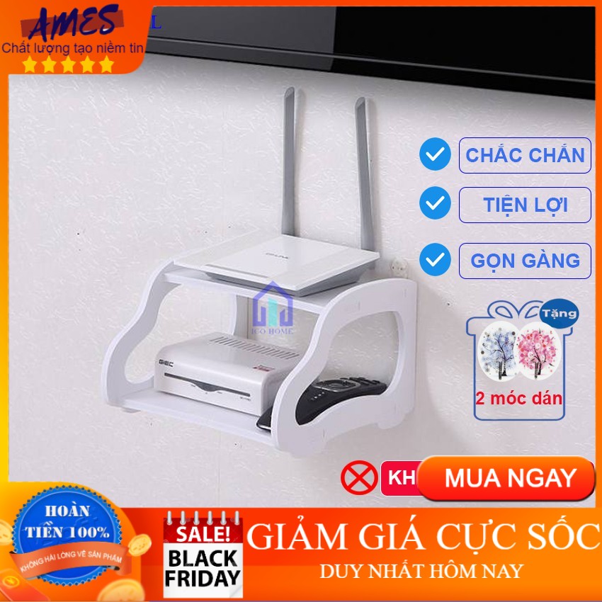 Kệ wifi treo tường 2 tầng [TẶNG MÓC TREO] nhỏ gọn thông minh tiện lợi- AMES SHOP