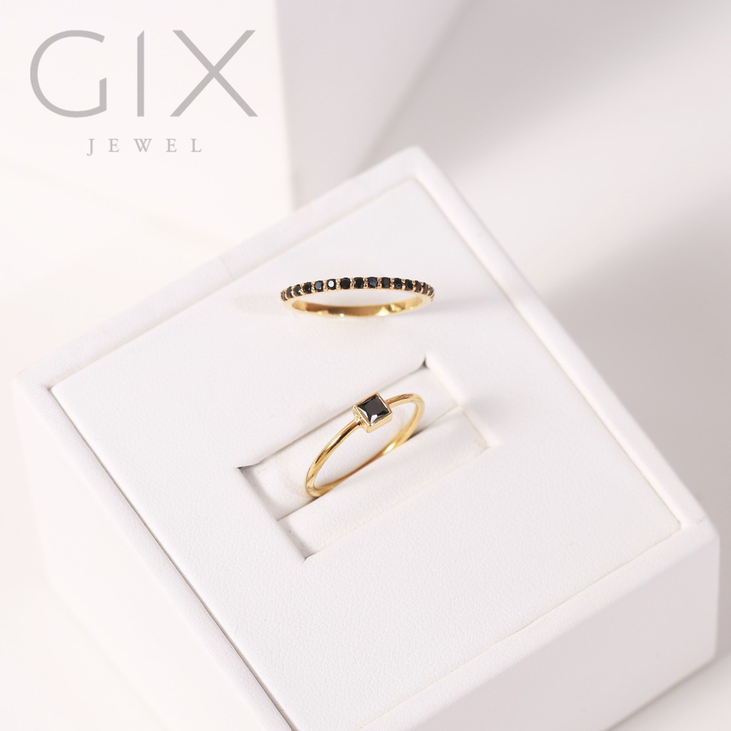 Nhẫn bạc nữ cá tính nửa hàng hột đá đen minimalism Gix Jewel SPGN16