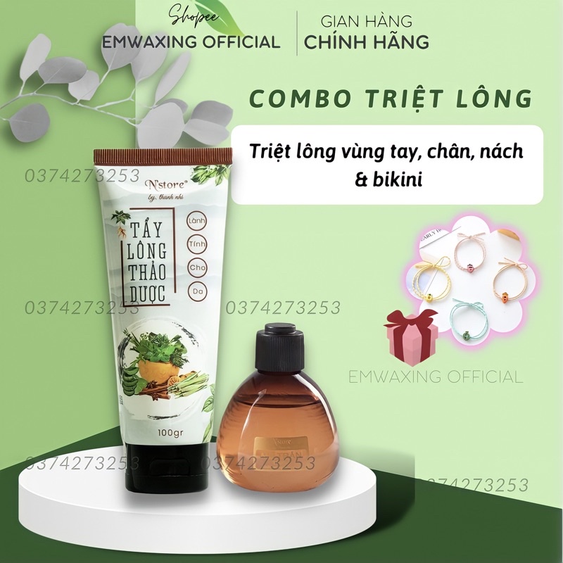 Combo Mỡ trăn triệt lông và kem tẩy lông thảo dược N’store, triệt lông tay, chân, bách &amp; bikini an toàn